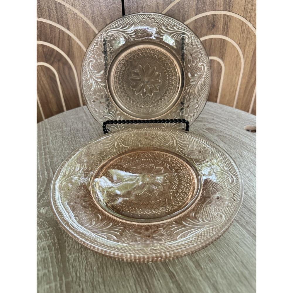Indiana Glass Tiara Sandwich Pattern Pink Salad Plates, Lot Of 3